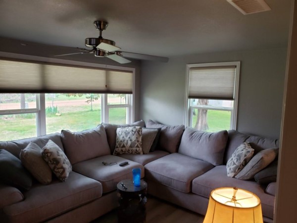 3 Fauxwood blinds and 2 Cellular shades in Pottsboro